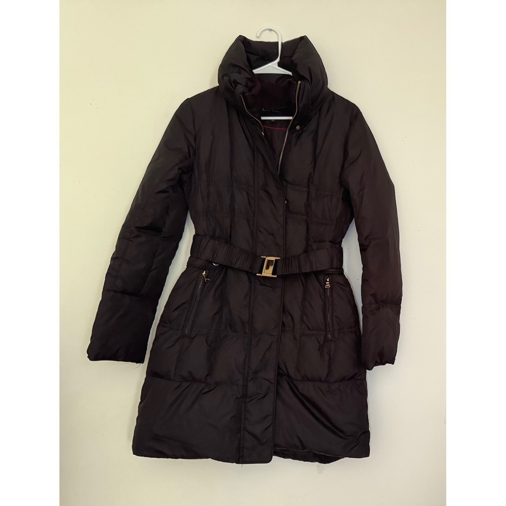 Express Womens Black Down Puffer Coat Belted Long Winter Jacket Small